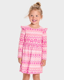 Baby And Toddler Girls Long Sleeve Heart Fairisle Flutter Dress - PINK ...
