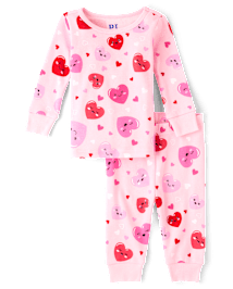 Baby And Toddler Girls Valentine s Day Long Sleeve Heart Snug Fit Cotton Pajamas PINK The Children s Place CA