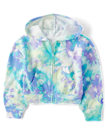Girls Tie Dye Fleece Zip Up Hoodie