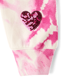 Girls Tie Dye Sequin Heart Fleece Zip Up Hoodie