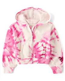 Girls Tie Dye Sequin Heart Fleece Zip Up Hoodie