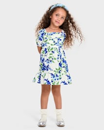 Toddler Girls Mommy And Me Floral Pleated Ruffle Dress