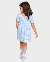 Toddler Girls Mommy And Me Gingham Poplin Smocked Ruffle Dress