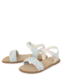 Sandales tressées arc-en-ciel pour filles