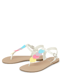 Sandales à paillettes arc-en-ciel en forme de cœur pour filles