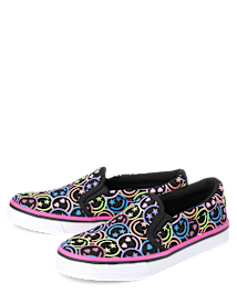Girls Rainbow Happy Face Slip On Sneakers