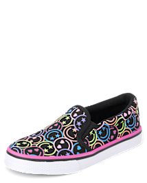 Girls Rainbow Happy Face Slip On Sneakers