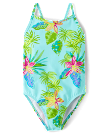 Girls Print Cross Back One Piece Swimsuit