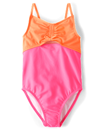 Girls Colorblock Ruched Cut-Out One Piece Swimsuit