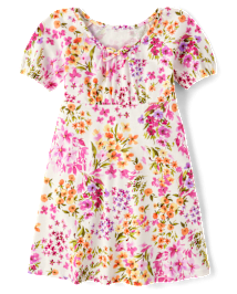 Girls Floral Puff Sleeve Dress