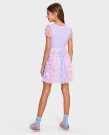 Fille 3D Flower Maillage Robe évasée