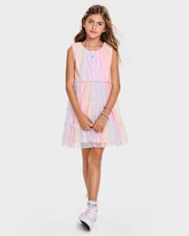 Fille arc-en-ciel chatoiement Maillage Ruffle Robes