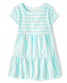Girls Striped Tiered Dress
