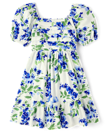 Girls Mommy And Me Floral Pleated Ruffle Dress