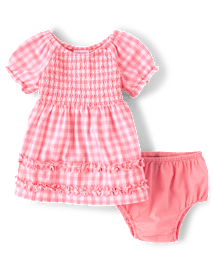Robe à volants froncés en popeline vichy pour bébé fille, motif maman et moi