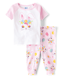 Pyjama ajusté en coton pour bébé et petite fille avec motif lapin