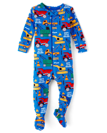 Pyjama une pièce ajusté en coton avec pieds pour bébé et tout-petit garçon, motif véhicule de construction