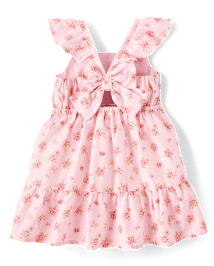 Robe à volants et nœud floral dans le dos pour petite fille