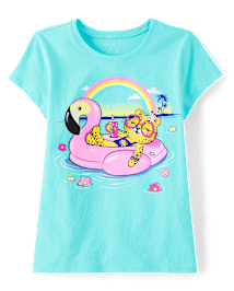 Girls Cat Pool Float Graphic Tee