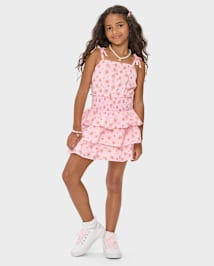 Robe à volants fleurie à smocks pour fille
