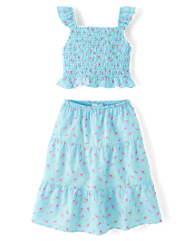 Ensemble 2 pièces fleuri à volants pour fille