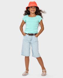 T-shirt court côtelé imprimé pour bébé fille
