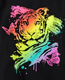 T-shirt graphique à motif de tigre arc-en-ciel pour fille