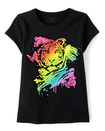 T-shirt graphique à motif de tigre arc-en-ciel pour fille
