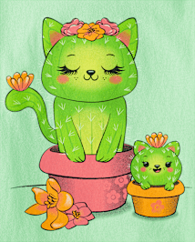 T-shirt graphique pour fille avec motif de chat et cactus