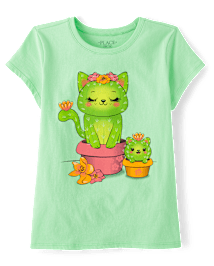 T-shirt graphique pour fille avec motif de chat et cactus