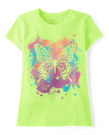 T-shirt graphique à motif de papillons et éclaboussures de peinture pour fille