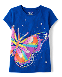 T-shirt graphique papillon arc-en-ciel pour fille