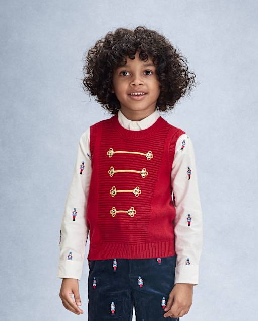 Cookie's Boys' V-Neck Sweater Vest – Classic Red Acrylic Pullover