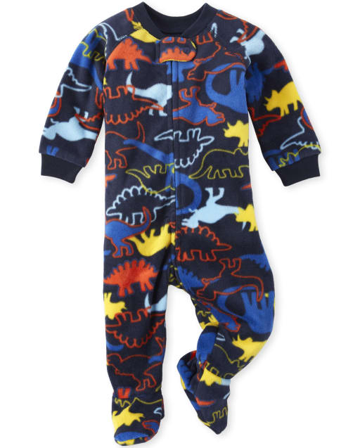 Baby And Toddler Boys Long Sleeve Dino Print Fleece Footed One Piece