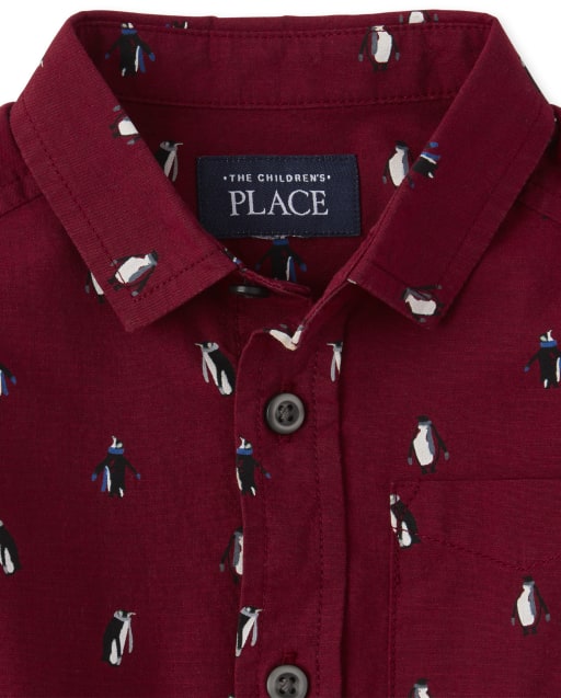 The Childrens Place Baby Boys Printed Long Sleeve Poplin