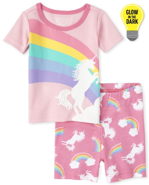 Baby And Toddler Girls Short Sleeve Glow In The Dark Rainbow And