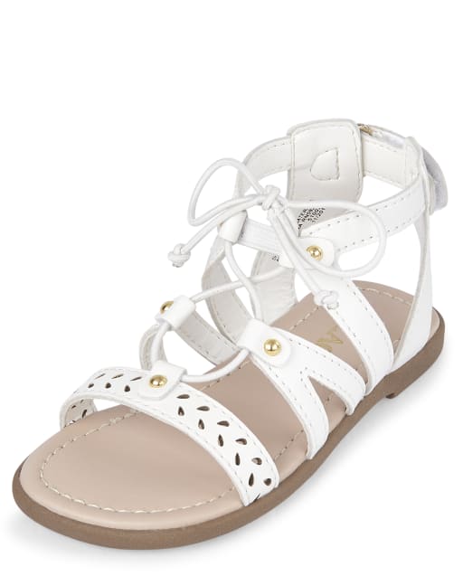 Toddler Girls Easter Laser Cut Studded Faux Leather Lace Up Matching Gladiator Sandals