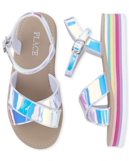 holographic rainbow sandals