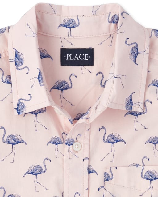 Mens Dad And Me Short Sleeve Flamingo Print Poplin ...
