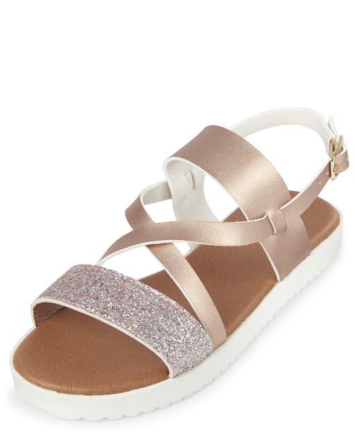 Girls Metallic Glitter Faux Leather Sandals