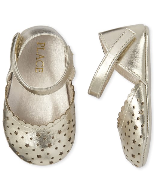 Baby Girls Metallic Scalloped Star Faux Leather Ballet Flats