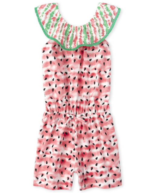 The Childrens Place Girls Ruffle Printed Romper