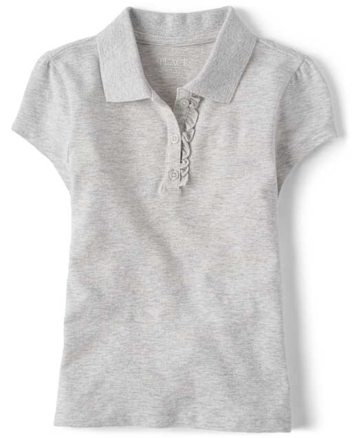 Girls Gray Ruffle Pique Polo Shirts | The Children's Place