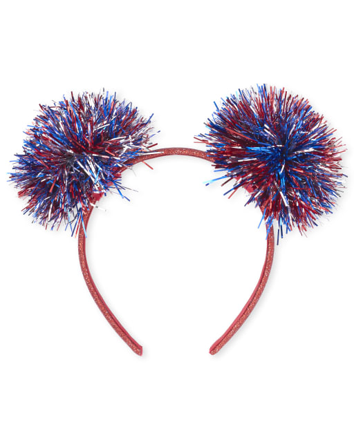 Girls Americana Glitter Tinsel Pom Pom Headband