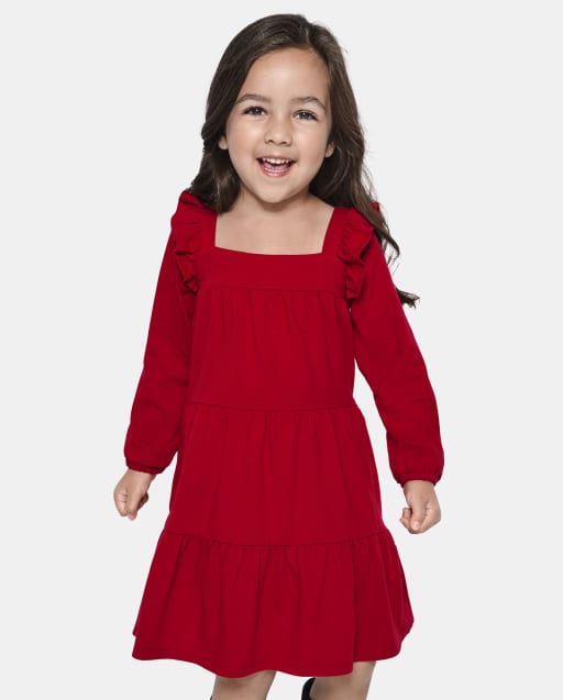 children's place red dress The Children's Place Girls Matching Family Plaid Bow Satin Bubble Dress | Size 6