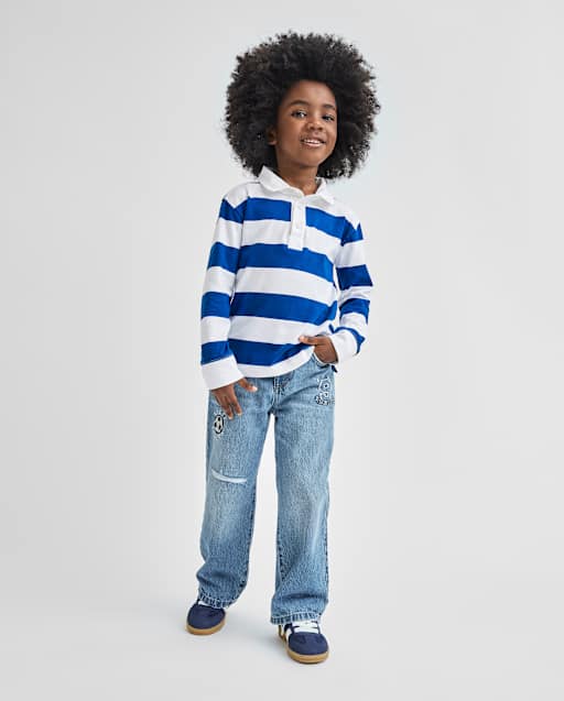 Pantalon Jeans Bébé Enfant Patchwork Rayé - Taille élastique Avec Cordon - Confortable Et Stylé Pour Garçon/fille