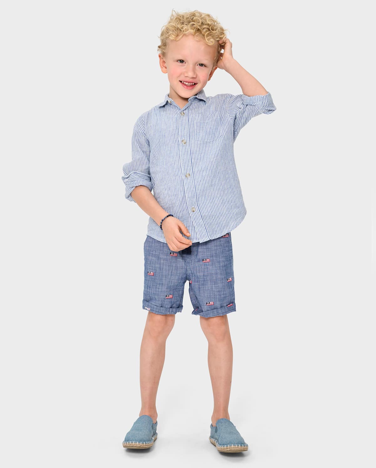 Детская рубашка Gymboree Dad And Me Striped Linen-Blend Button Up, цвет: Синий — фото 4