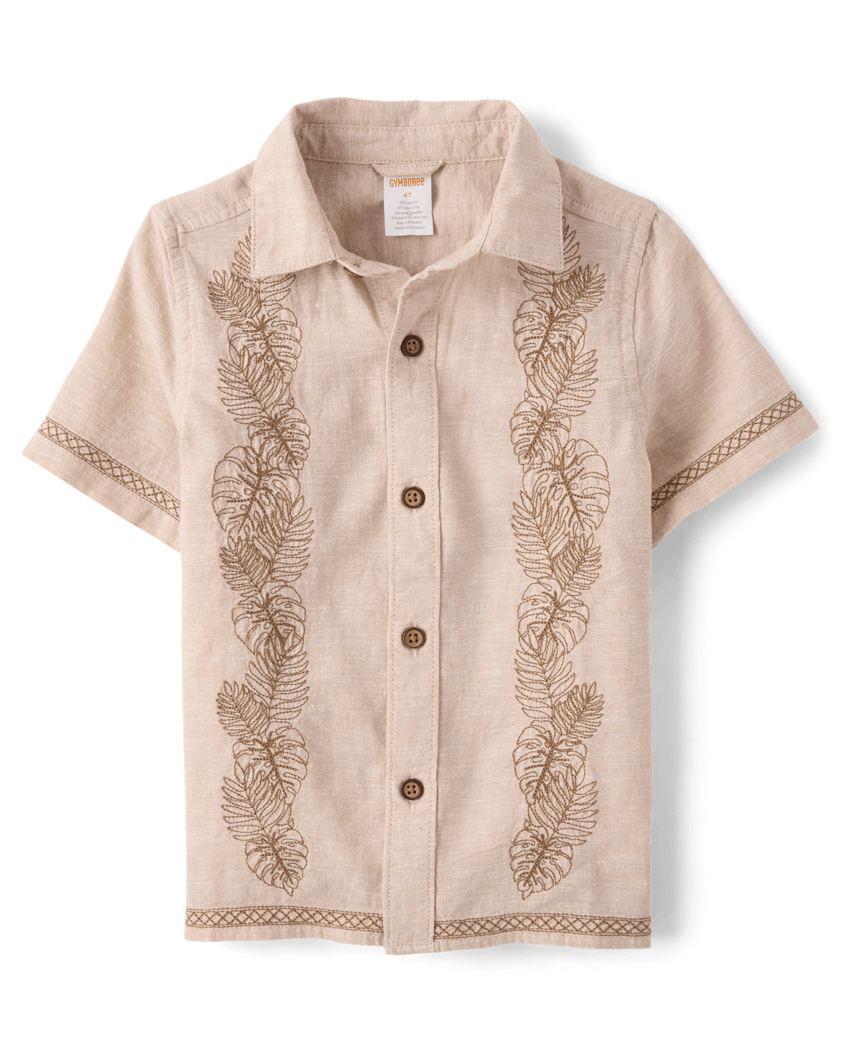Рубашка Gymboree Embroidered Tropical Leaf Linen-Blend Button Up Shirt - Amalfi Coast для мальчиков, цвет: Рыжевато-коричневый — фото 1