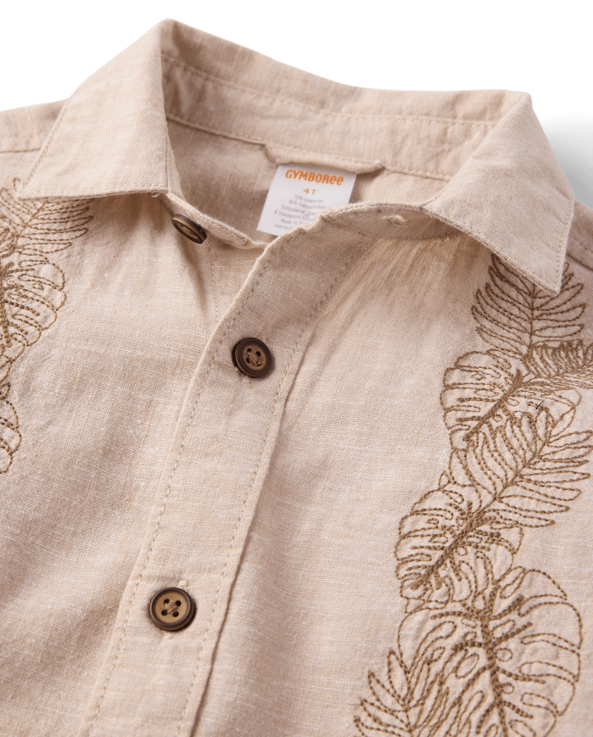 Рубашка Gymboree Embroidered Tropical Leaf Linen-Blend Button Up Shirt - Amalfi Coast для мальчиков, цвет: Рыжевато-коричневый — фото 2