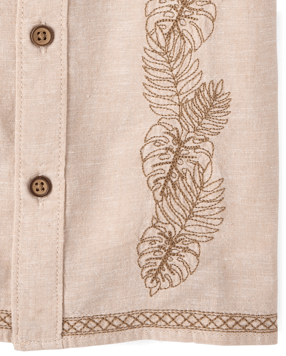 Рубашка Gymboree Embroidered Tropical Leaf Linen-Blend Button Up Shirt - Amalfi Coast для мальчиков, цвет: Рыжевато-коричневый — фото 5